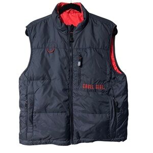 Cruel Girl Charcoal/Red Reversible Puffer Vest with Double Design